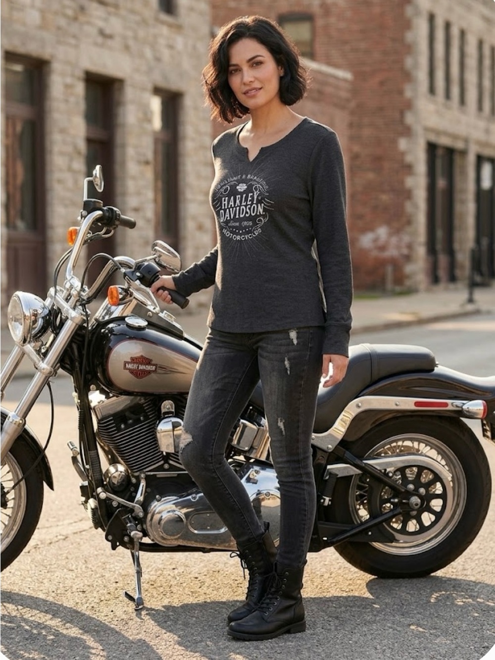 Harley-Davidson Women's Dark Charcoal Long-Sleeve Logo Tee